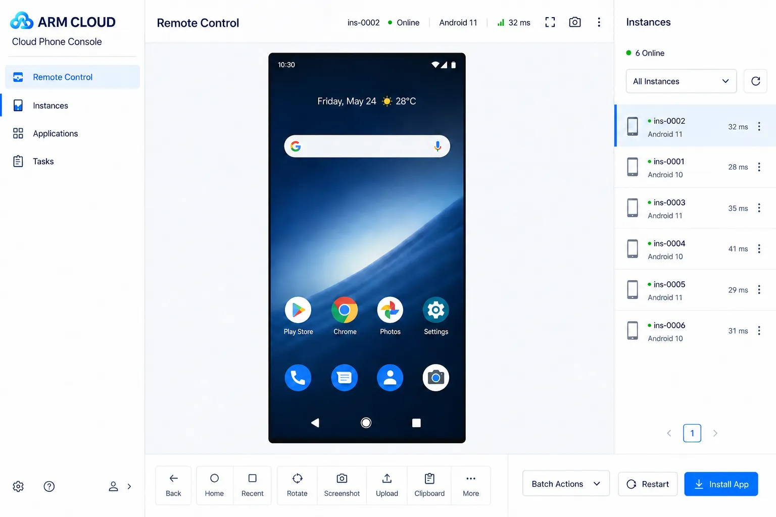ArmCloud PaaS يظهر التحكم عن بعد، على الانترنت أندرويد الحالات، وعمليات المجموعة